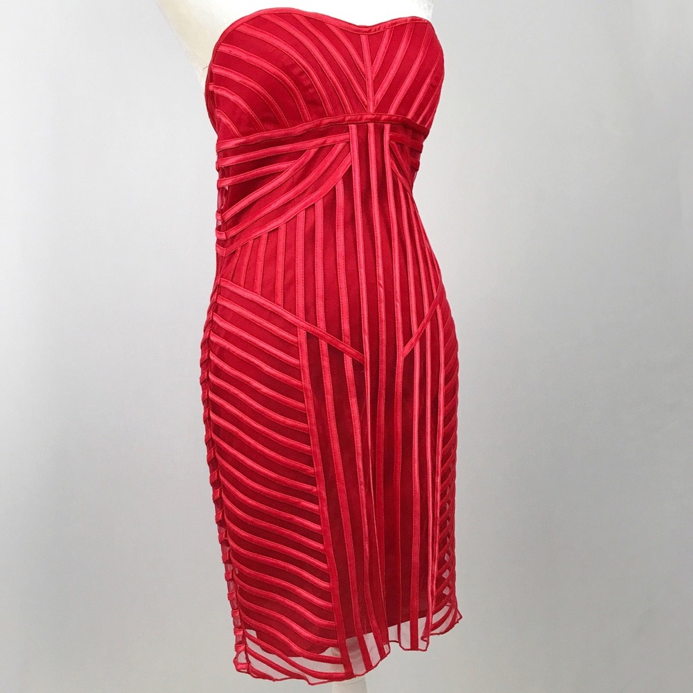 Vintage Cache Strapless Red 10 Ribboned Mini Cocktail Dress
